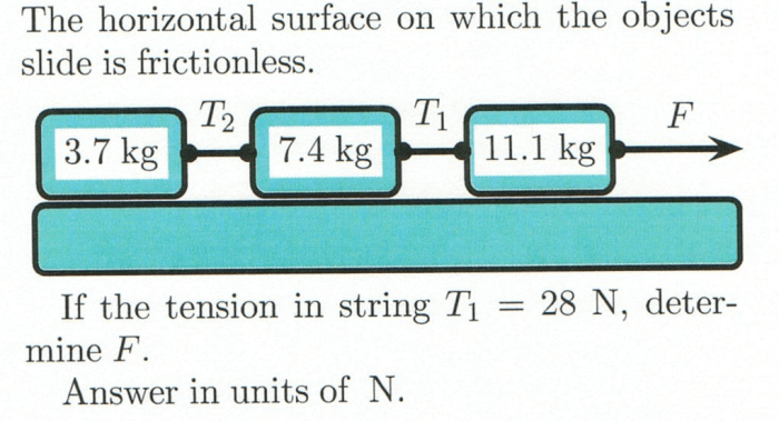 Attached masses frictionless horizontal