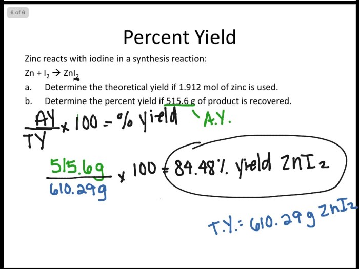 Limiting reactant and percent yield worksheet