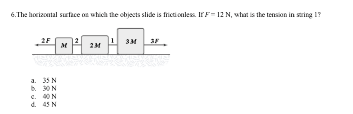 The horizontal surface on which the objects slide is frictionless